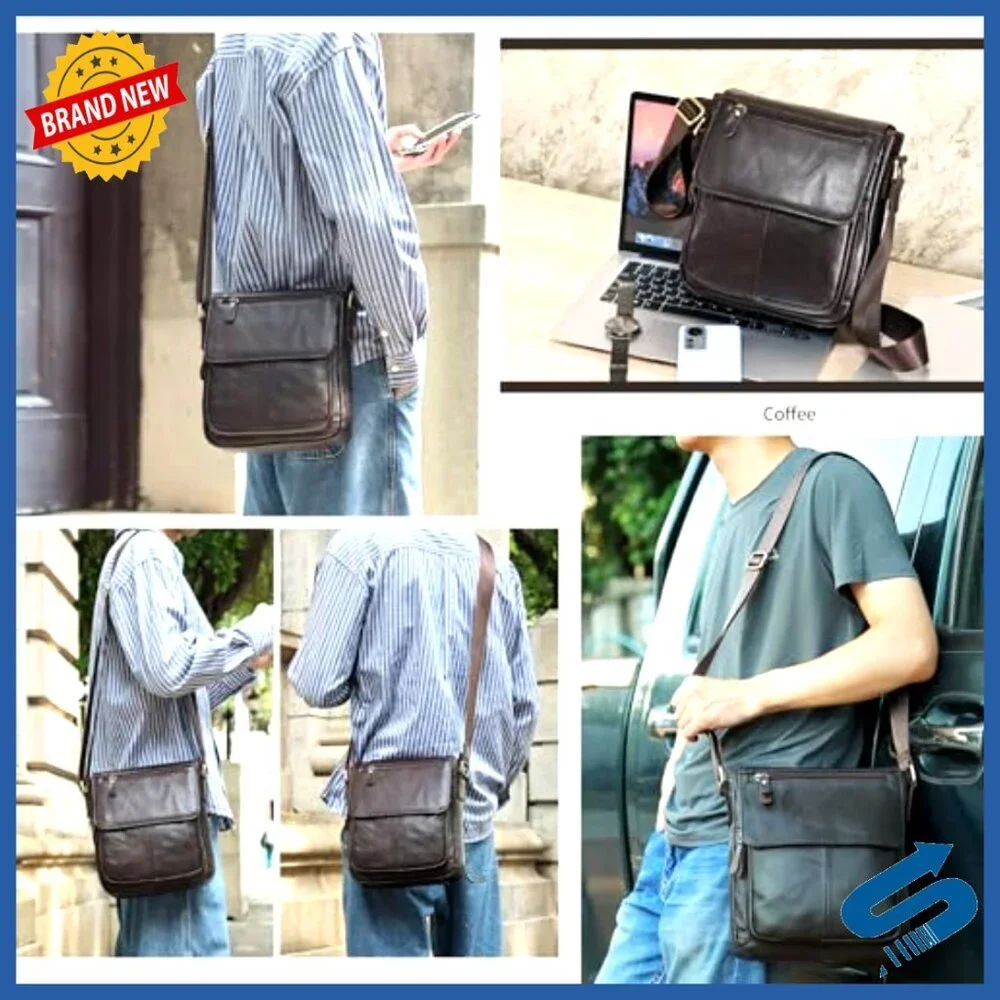 Genuine Leather Messenger Bag for Men, Crossbody Satchel Travel Work